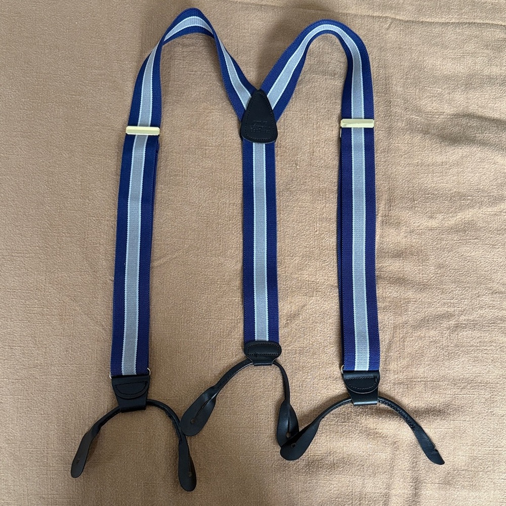 Stylish Navy and White Striped Suspenders